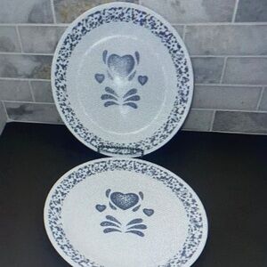 Set of 2 Corning Corelle BLUE HEARTS Pattern "Flat" 10¼" Dinner Plates